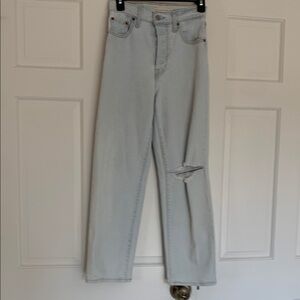 Levi's White Straight Leg Jeans with Modern Distressing